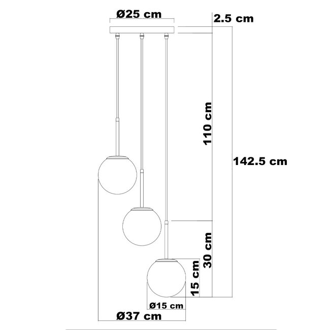 3-flammige Pendelleuchte Addy gold mit Milchglas