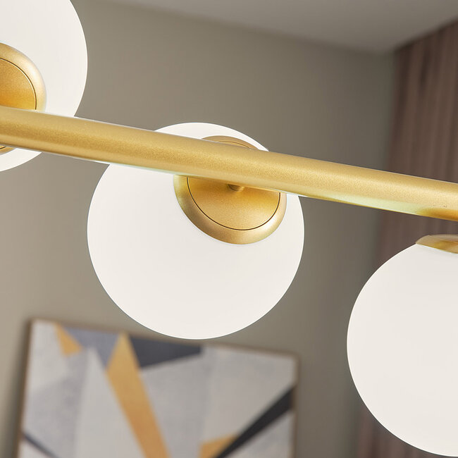 Design-Pendelleuchte Atto gold mit Milchglas, 7-flammig