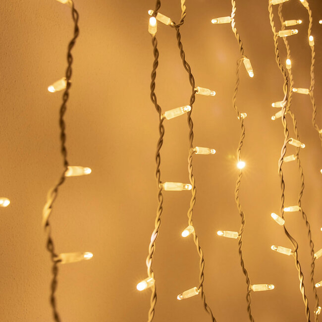 Lichtvorhang erweiterbar weiß | ab 2 Meter | 300 LEDs | 2200K extra warmweiß | Gummi