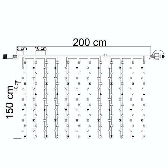 Lichtvorhang erweiterbar weiß | ab 2 Meter | 300 LEDs | 2200K extra warmweiß | Gummi
