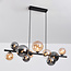 Design-Pendelleuchte Deka schwarz mit amber- und rauchglas, 10-flammig