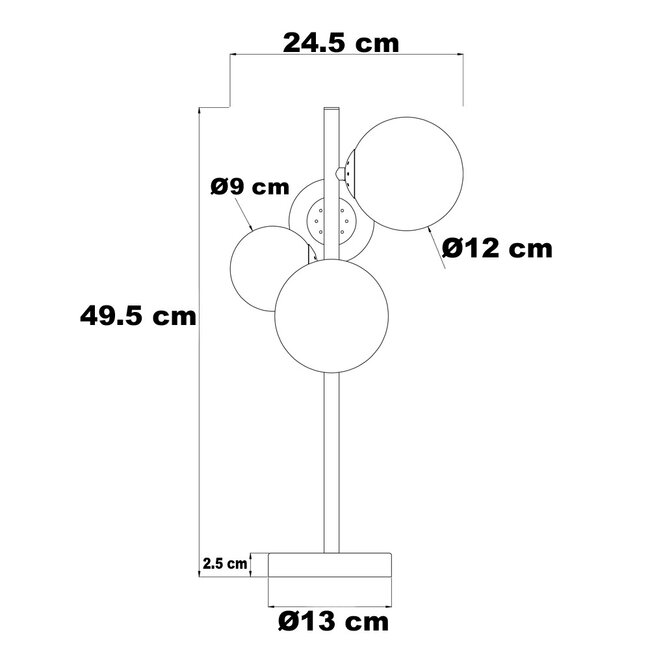 Design-Tischlampe Tessera Schwarz mit amber- und Rauchglas, 4-flammig