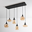 Schwarze Pendelleuchte Loic mit amber Glas, 6-flammig