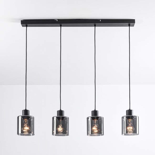 Moderne Pendelleuchte schwarz mit Rauchglas, 4-flammig - Palaio
