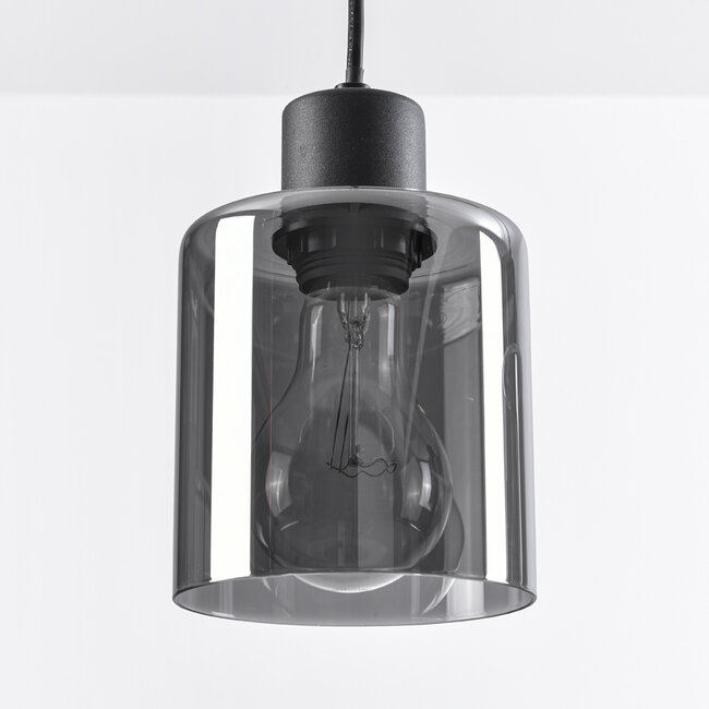 Moderne Pendelleuchte schwarz mit Rauchglas, 4-flammig - Palaio