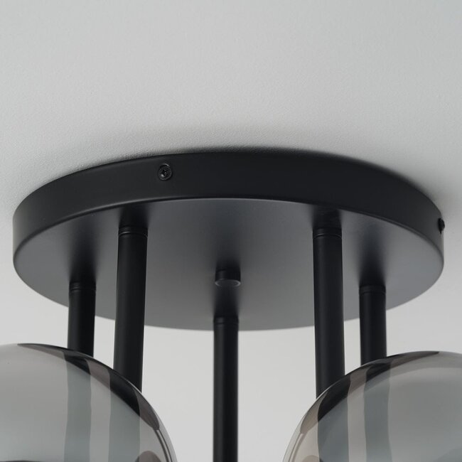 5-flammige Deckenlampe Amora - Schwarz und Rauchglas