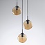 Design-Pendelleuchte schwarz mit 3D gewelltem amber Glas, 3-flammig - Eflin