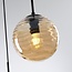 Design-Pendelleuchte schwarz mit 3D gewelltem amber Glas, 3-flammig - Eflin