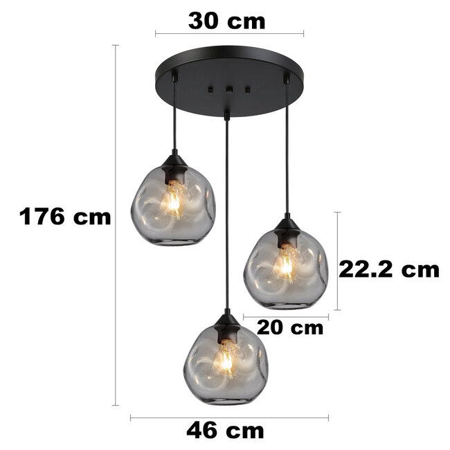 Pendelleuchte mit organischer Form aus Rauchglas, 3-flammig - Fajah