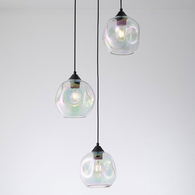 Design-Hängeleuchte Fajah schwarz mit organisch geformtem Perlmuttglas, 3-flammig