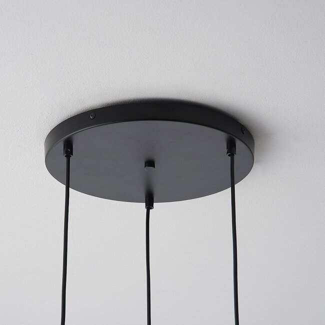 Design-Hängeleuchte Fajah schwarz mit organisch geformtem Perlmuttglas, 3-flammig