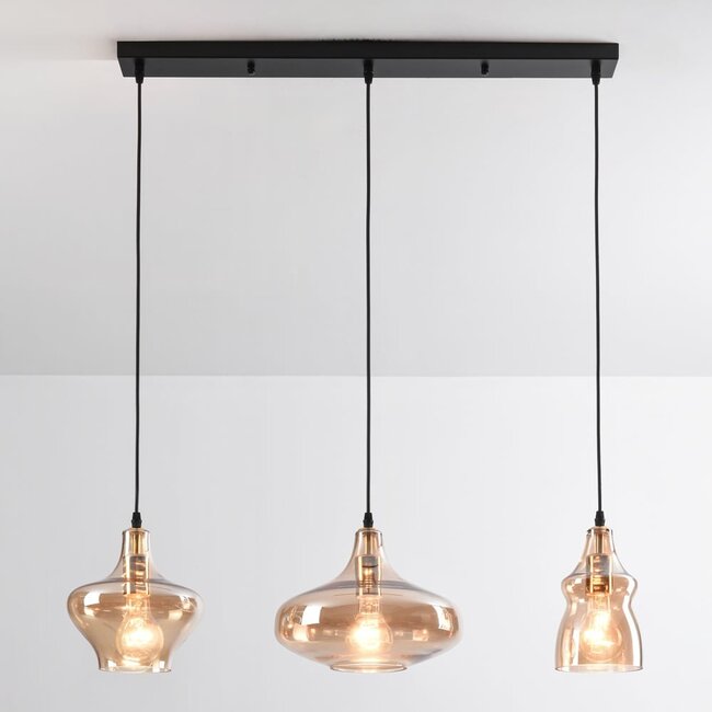 3-flammige industrielle Pendelleuchte mit amber Glas - Maracas