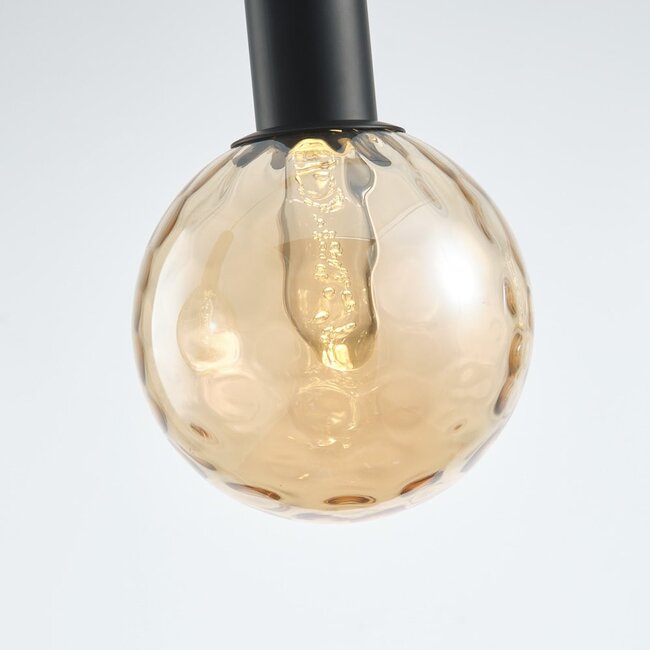 3-Licht-Pendelleuchte schwarz mit amber Glas - Anglia