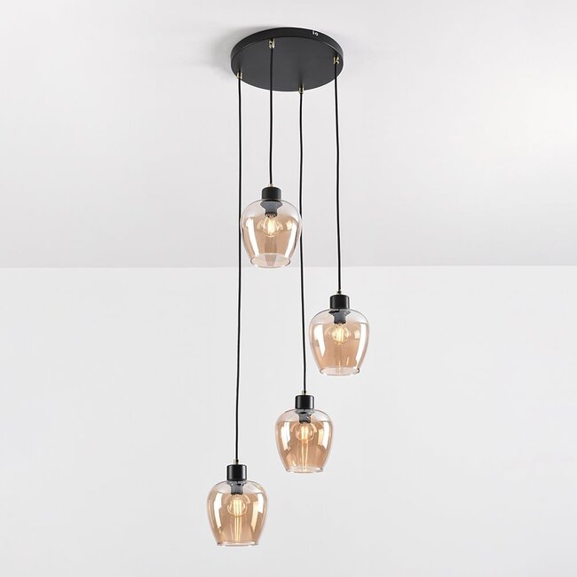 4-flammige-Hängeleuchte mit amber Glas - Raleigh