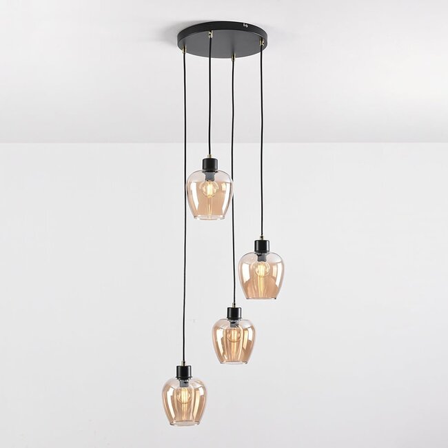 4-flammige-Hängeleuchte mit amber Glas - Raleigh