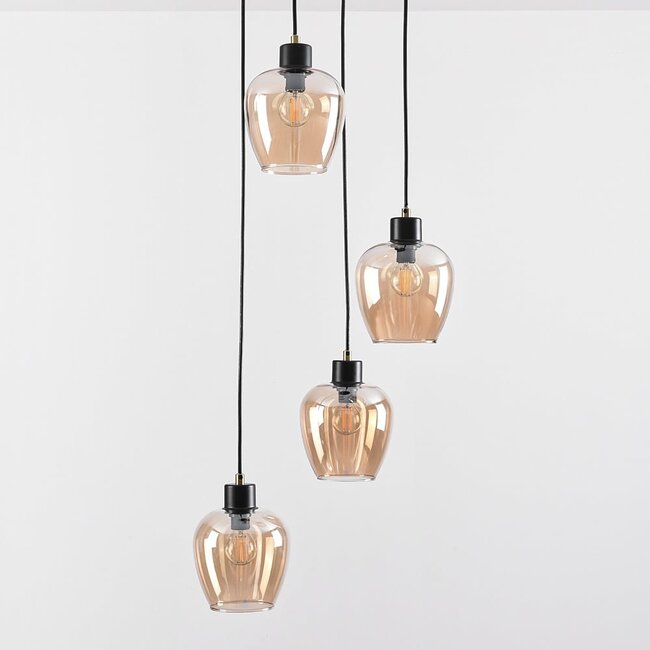 4-flammige-Hängeleuchte mit amber Glas - Raleigh