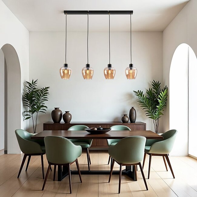 4-flammige Hängeleuchte mit amber Glas - Sanford