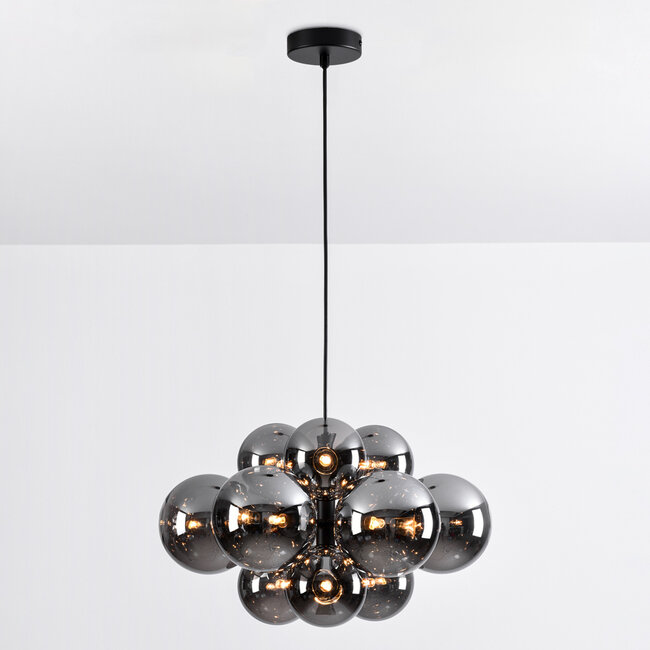 Design-Pendelleuchte Schwarz mit Rauchglas, 12-flammig - Decadi