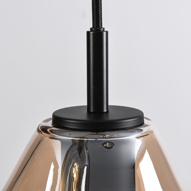Design-Pendelleuchte Schwarz mit amber Glas, 3-flammig - Lainas