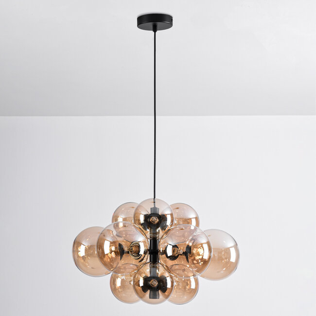 Pendelleuchte 12-flammig schwarz mit amber Glas - Decadi