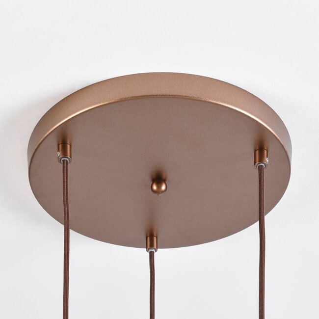 3-flammige Design-Pendelleuchte bronze mit amber Glas - Latte