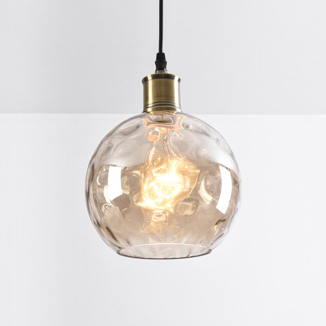 1-flammige Hängeleuchte Lotte - Cognacfarbenes Glas + Wölbung