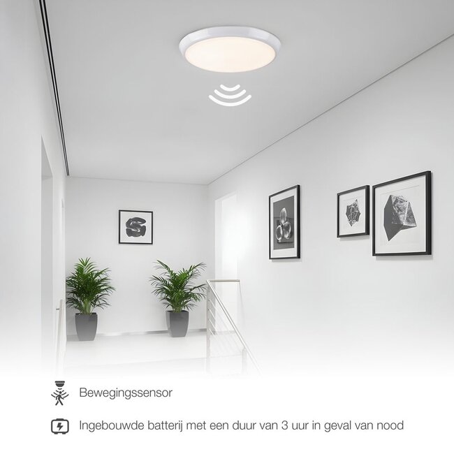 Deckenleuchte weiß Ø25,5 cm mit Notlichteinheit, Sensor und CCT-Switch 3000/4000/6000K