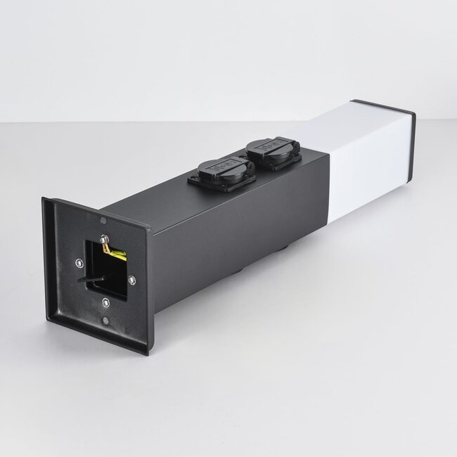 Edelstahl-Steckdosensäule mit Leuchte - quadratisch mit 4 Steckdosen