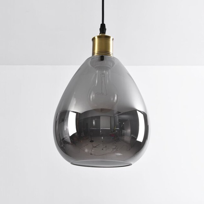 1-flammige Hängeleuchte Verona - rauchgrau - tropfenförmig glatt Spiegeleffekt