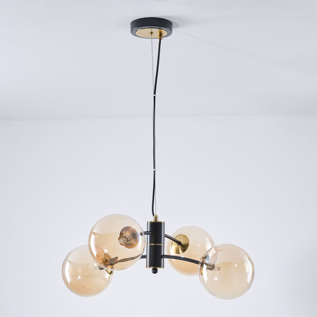 Pendelleuchte Firenze mit amber Glas, 4-flammig