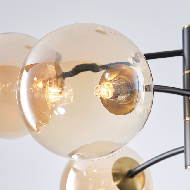 Pendelleuchte Murano mit amber Glas, 6-flammig - schwarz
