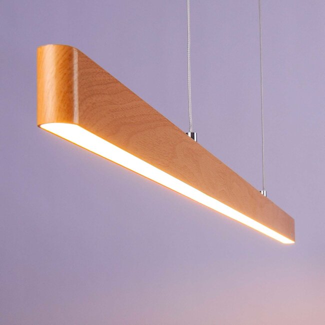Smarte minimalistische Pendelleuchte Ami mit WLAN und integrierten LEDs - Holzoptik