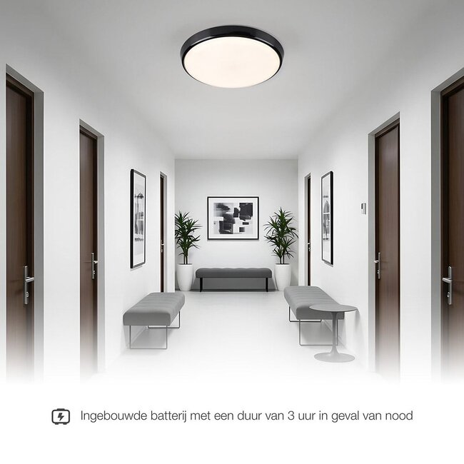 Deckenleuchte schwarz Ø35,2 cm mit Notlichteinheit - CCT-Schalter 3000K/4000K/6000K
