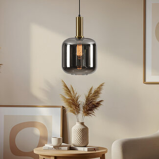 Schwarze Design-Hängeleuchte aus Gold und Rauchglas - Basso