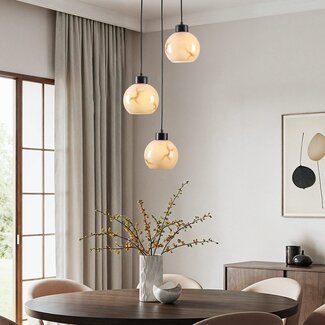 3-Licht-Pendelleuchte mattschwarz mit Marmoroptik - Marmore