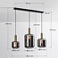 3-flammige schwarz-goldene Pendelleuchte Tectos mit Rauchglas