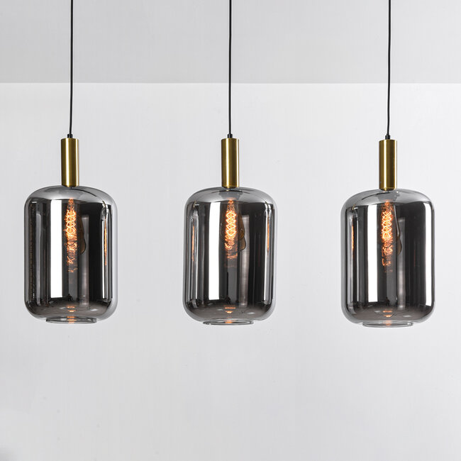 3-flammige schwarz-goldene Pendelleuchte mit Rauchglas - Teto
