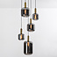 Design- Pendelleuchte schwarz mit Rauchglas und goldenen Details, 5-flammig - Cinque