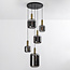 Design- Pendelleuchte schwarz mit Rauchglas und goldenen Details, 5-flammig - Cinque