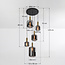 Design- Pendelleuchte schwarz mit Rauchglas und goldenen Details, 5-flammig - Cinque