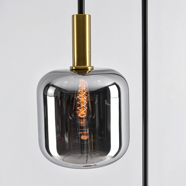 Stehleuchte schwarz mit Rauchglas und goldenen Details - Piedi