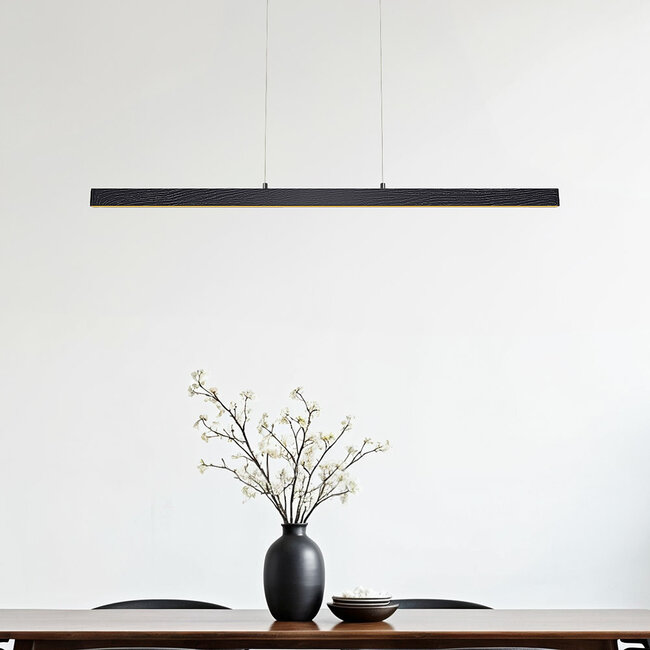 Verstellbare minimalistische Pendelleuchte Andre, schwarz mit Holzmuster - 3-stufig dimmbar