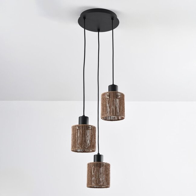 3-flammige Boho-Pendelleuchte Canico mit Seil
