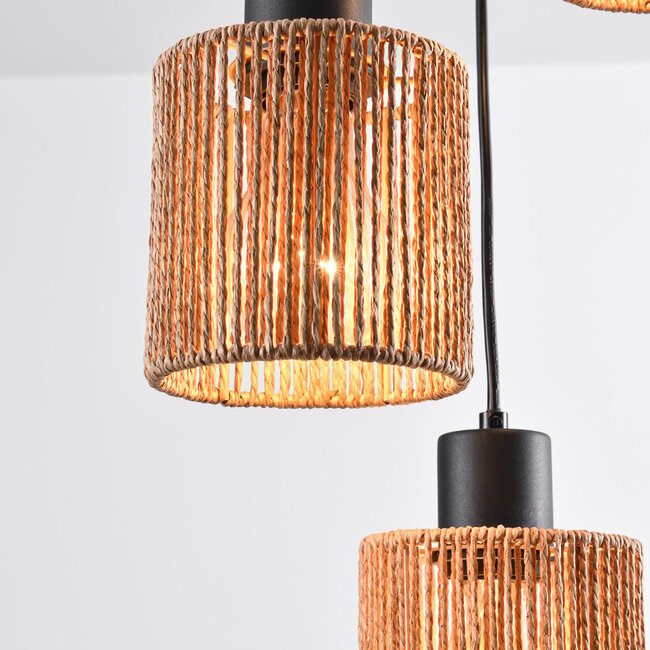 3-flammige Boho-Pendelleuchte Canico mit Seil