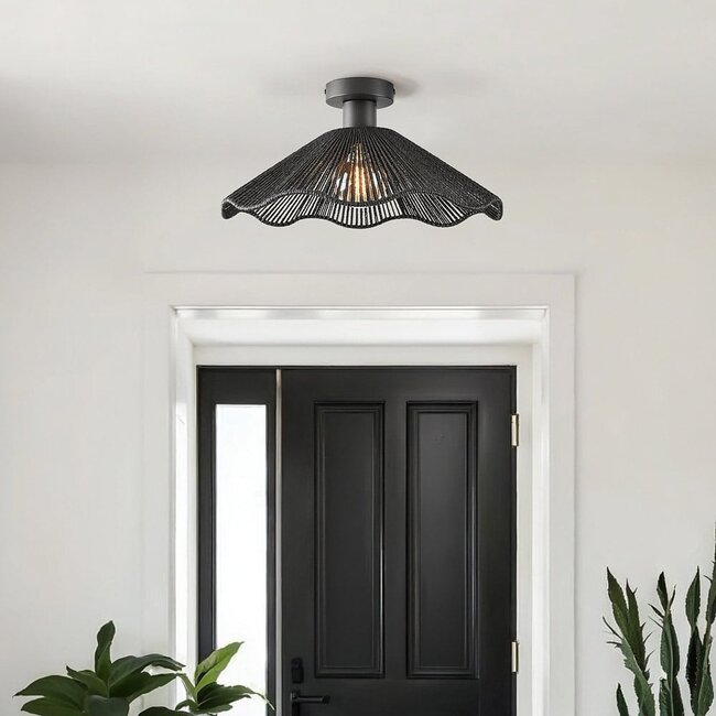 Boho-Chic Deckenleuchte Carta schwarz mit Seil Ø40 cm