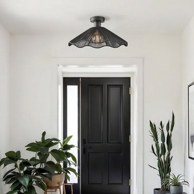 Boho-Chic Deckenleuchte Carta schwarz mit Seil Ø40 cm