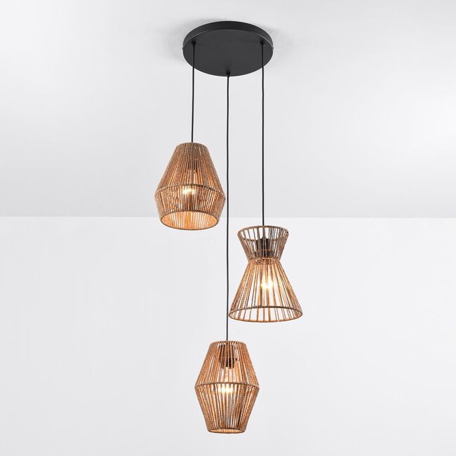 Bohemian Pendelleuchte mit geflochtenem Seil, 3-flammig - Tiga