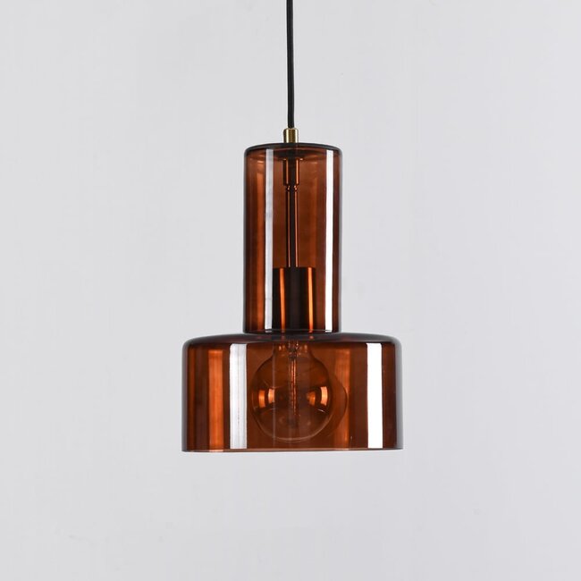 Hängeleuchte Rurka gold mit braunem Glas