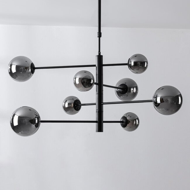 8-flammige Deckenlampe Oito - Schwarz und Rauchglas