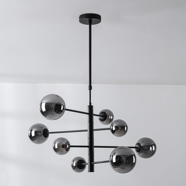 Deckenleuchte Oito schwarz mit Rauchglas, 8-flammig